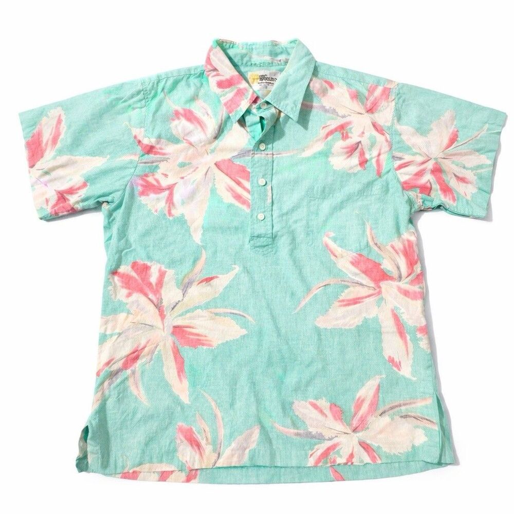 Vintage Reyn Spooner Hawaiian Traditions Shirt Mens L Aqua Pink Floral Aloha - Picture 3 of 5